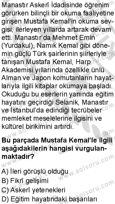 T.C. İnklap Tarihi ve Atatürkçülük 1 Dersi 2025-2026 yılı 2. Dönem sınavı 1. Soru