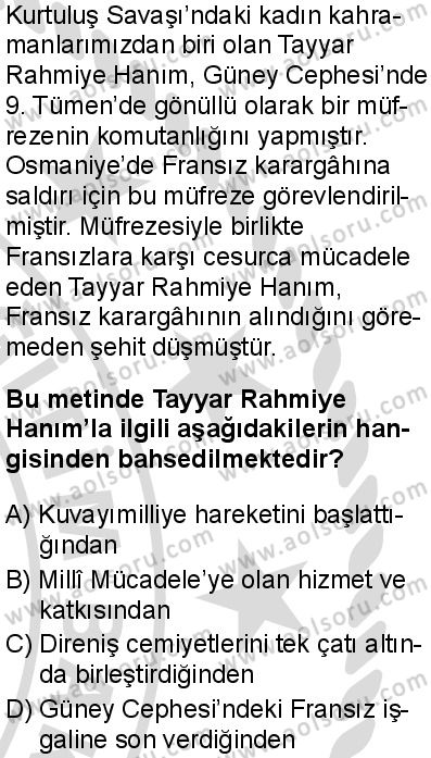 T.C. İnklap Tarihi ve Atatürkçülük 1 Dersi 2025-2026 yılı 2. Dönem sınavı 6. Soru