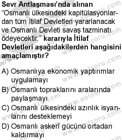 T.C. İnklap Tarihi ve Atatürkçülük 1 Dersi 2025-2026 yılı 2. Dönem sınavı 7. Soru