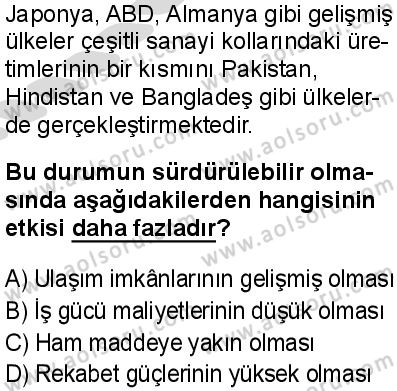 Coğrafya 2 Dersi 2025-2026 yılı 2. Dönem sınavı 7. Soru