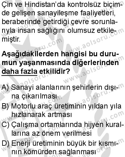 Seçmeli Coğrafya 2 Dersi 2025-2026 yılı 2. Dönem sınavı 8. Soru