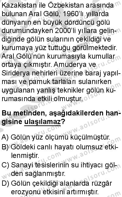 Seçmeli Coğrafya 2 Dersi 2025-2026 yılı 2. Dönem sınavı 9. Soru