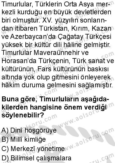 Seçmeli Ortak Türk Tarihi 2 Dersi 2025-2026 yılı 2. Dönem sınavı 8. Soru