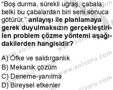 Seçmeli Psikoloji 2 Dersi 2025-2026 yılı 2. Dönem sınavı 8. Soru
