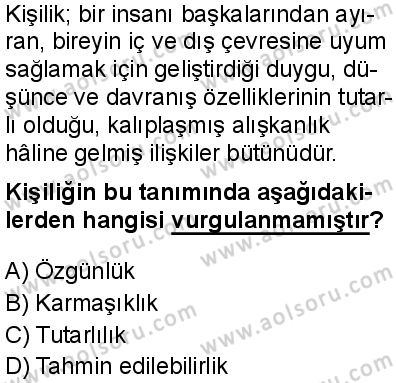 Seçmeli Psikoloji 2 Dersi 2025-2026 yılı 2. Dönem sınavı 9. Soru