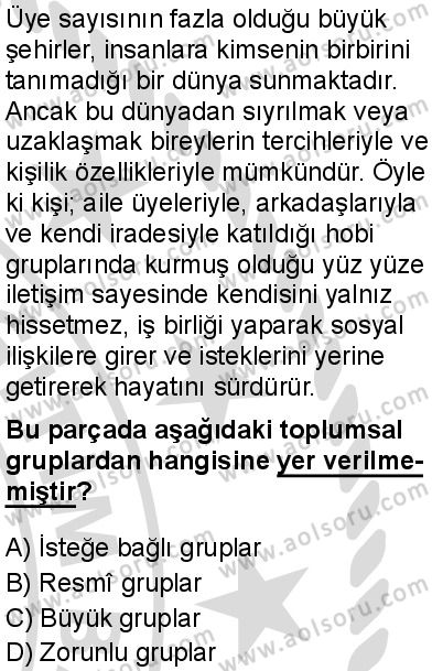 Seçmeli Sosyoloji 1 Dersi 2025-2026 yılı 2. Dönem sınavı 3. Soru