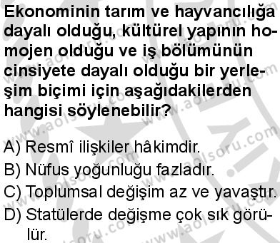 Seçmeli Sosyoloji 1 Dersi 2025-2026 yılı 2. Dönem sınavı 8. Soru