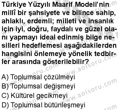 Seçmeli Sosyoloji 1 Dersi 2025-2026 yılı 2. Dönem sınavı 9. Soru