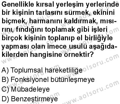 Seçmeli Sosyoloji 1 Dersi 2025-2026 yılı 2. Dönem sınavı 10. Soru