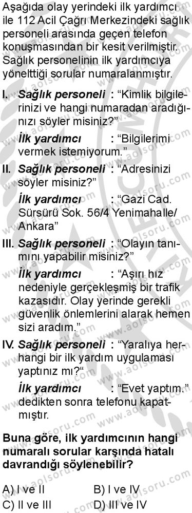 Sağlık Bilgisi ve Trafik Kültürü 1 Dersi 2025-2026 yılı 2. Dönem sınavı 9. Soru