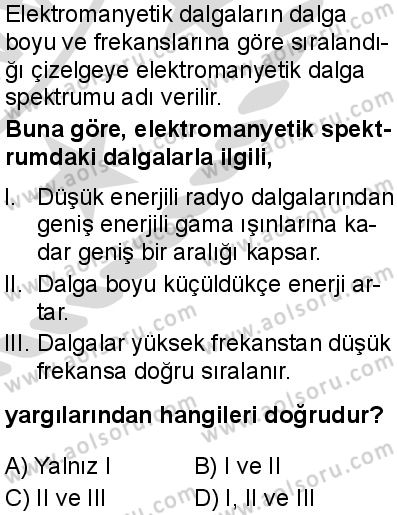 Fizik 4 Dersi 2025-2026 yılı 2. Dönem sınavı 9. Soru
