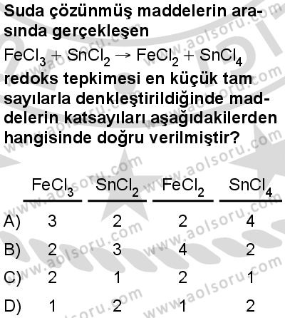 Seçmeli Kimya 3 Dersi 2025-2026 yılı 2. Dönem sınavı 1. Soru