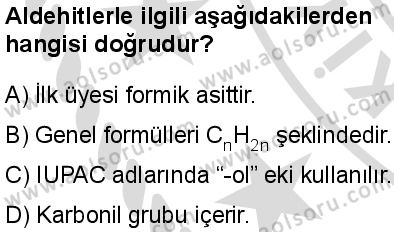 Seçmeli Kimya 4 Dersi 2025-2026 yılı 2. Dönem sınavı 8. Soru