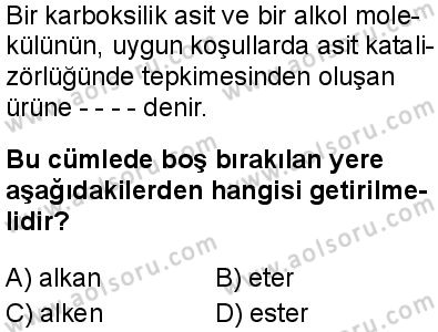 Seçmeli Kimya 4 Dersi 2025-2026 yılı 2. Dönem sınavı 10. Soru