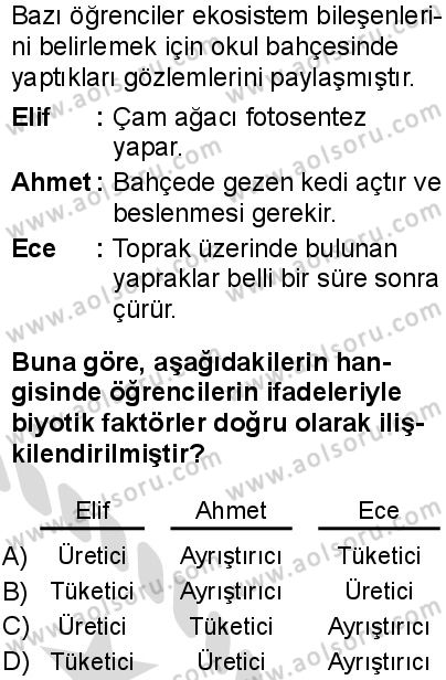 Biyoloji 4 Dersi 2025-2026 yılı 2. Dönem sınavı 1. Soru