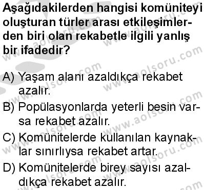 Biyoloji 4 Dersi 2025-2026 yılı 2. Dönem sınavı 3. Soru