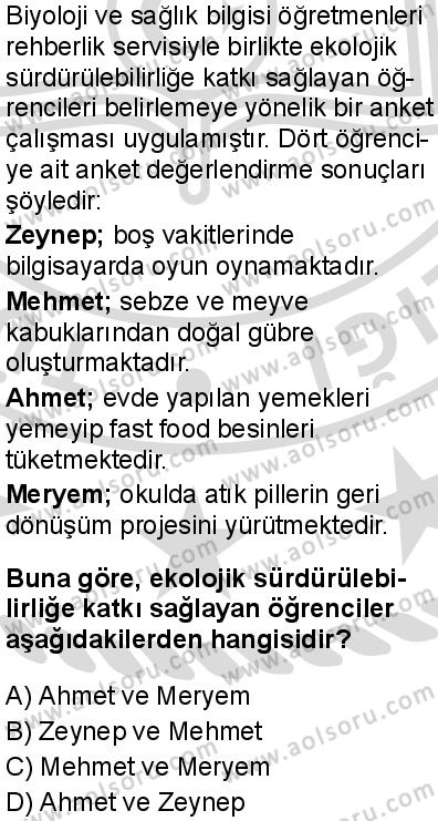 Biyoloji 4 Dersi 2025-2026 yılı 2. Dönem sınavı 8. Soru