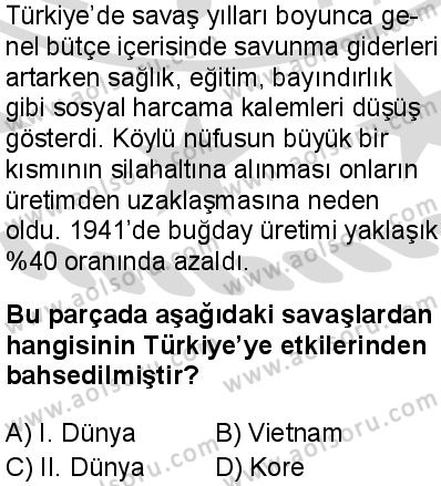 Seçmeli Çağdaş Türk ve Dünyası Tarihi 1 Dersi 2025-2026 yılı 2. Dönem sınavı 7. Soru
