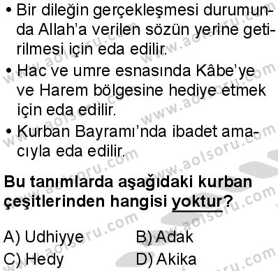 Temel Dini Bilgiler 2 Dersi 2025-2026 yılı 2. Dönem sınavı 5. Soru