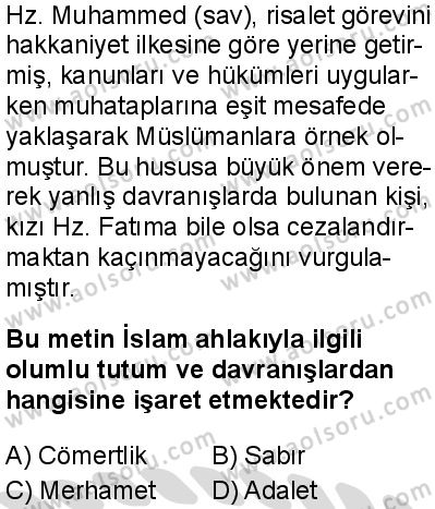 Temel Dini Bilgiler 2 Dersi 2025-2026 yılı 2. Dönem sınavı 8. Soru