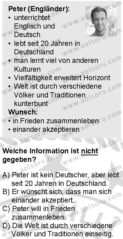 Almanca 7 Dersi 2025-2026 yılı 2. Dönem sınavı 8. Soru