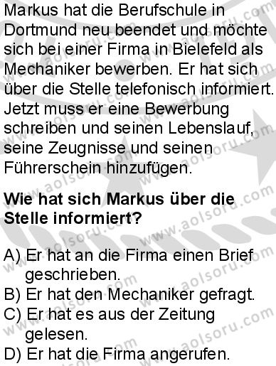 Almanca 7 Dersi 2025-2026 yılı 2. Dönem sınavı 10. Soru