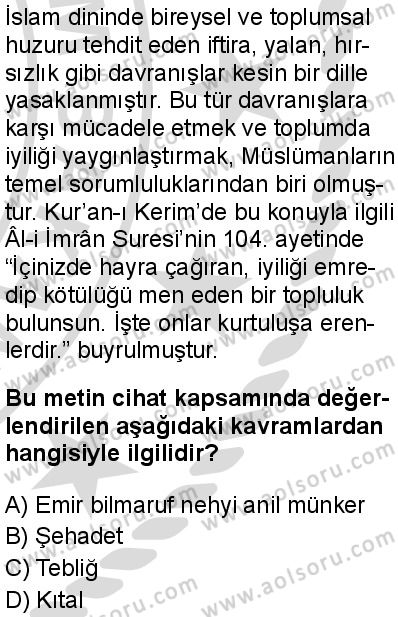 Fıkıh 2 Dersi 2025-2026 yılı 2. Dönem sınavı 6. Soru