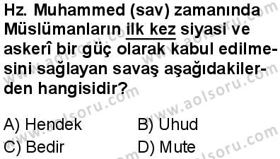 Seçmeli Peygamberimizin Hayatı 1 Dersi 2025-2026 yılı 2. Dönem sınavı 7. Soru