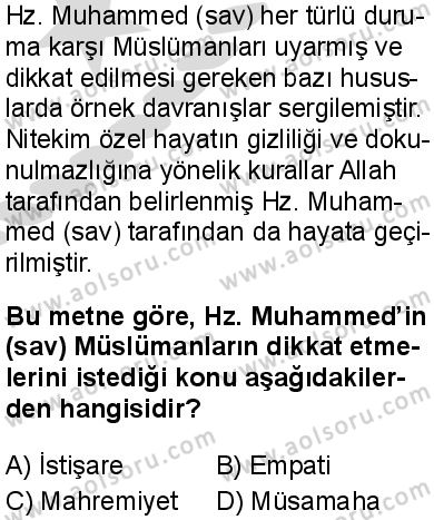 Seçmeli Peygamberimizin Hayatı 1 Dersi 2025-2026 yılı 2. Dönem sınavı 10. Soru