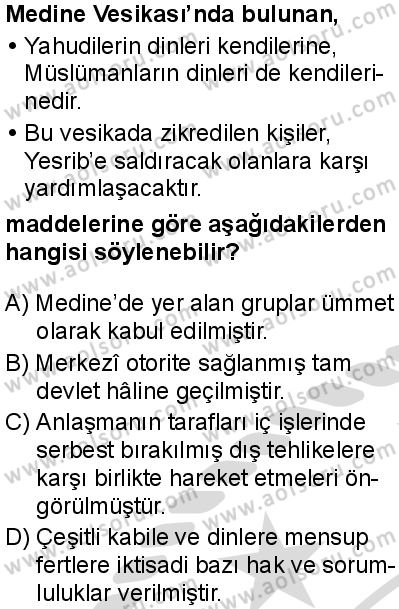 Seçmeli Peygamberimizin Hayatı 6 Dersi 2025-2026 yılı 2. Dönem sınavı 1. Soru