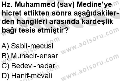 Seçmeli Peygamberimizin Hayatı 6 Dersi 2025-2026 yılı 2. Dönem sınavı 8. Soru