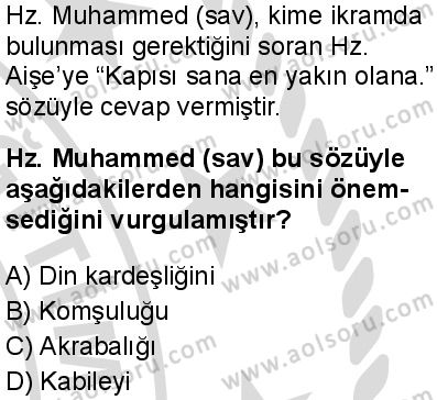 Seçmeli Peygamberimizin Hayatı 6 Dersi 2025-2026 yılı 2. Dönem sınavı 10. Soru