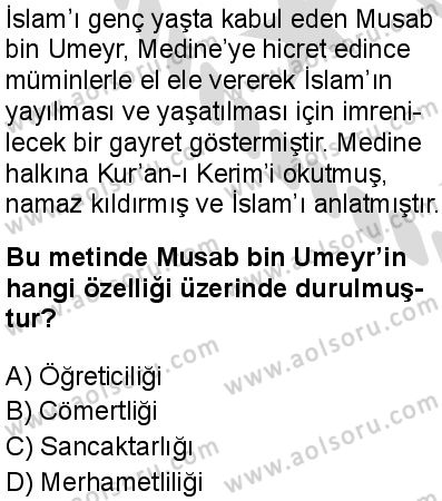 Seçmeli Peygamberimizin Hayatı 8 Dersi 2025-2026 yılı 2. Dönem sınavı 6. Soru