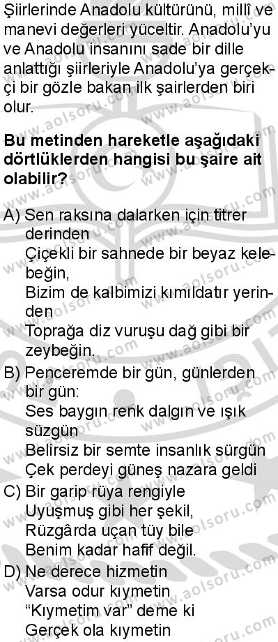 Türk Dili ve Edebiyatı 1 Dersi 2025-2026 yılı 2. Dönem sınavı 8. Soru