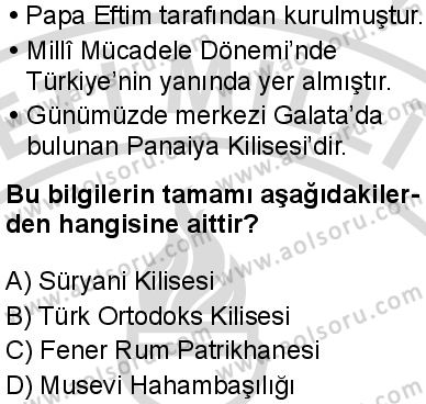 Dinler Tarihi 2 Dersi 2025-2026 yılı 2. Dönem sınavı 8. Soru