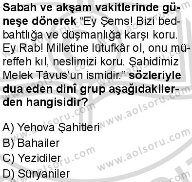 Dinler Tarihi 2 Dersi 2025-2026 yılı 2. Dönem sınavı 9. Soru