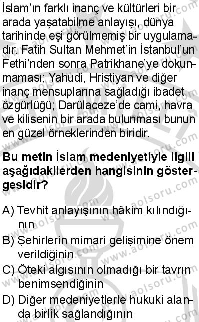 İslam Kültür ve Medeniyeti 2 Dersi 2025-2026 yılı 2. Dönem sınavı 9. Soru