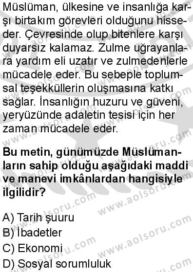 İslam Kültür ve Medeniyeti 2 Dersi 2025-2026 yılı 2. Dönem sınavı 10. Soru