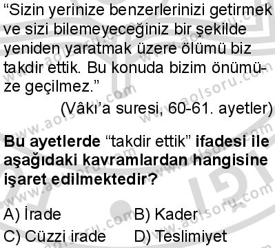 Akaid 2 Dersi 2025-2026 yılı 2. Dönem sınavı 9. Soru