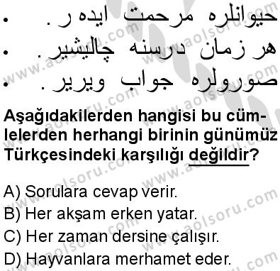 Osmanlı Türkçesi 2 Dersi 2025-2026 yılı 2. Dönem sınavı 6. Soru