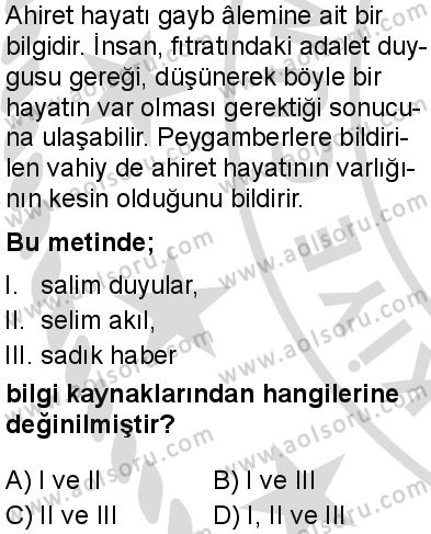 Din Kültürü ve Ahlak Bilgisi 3 Dersi 2025-2026 yılı 2. Dönem sınavı 3. Soru