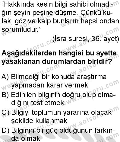 Din Kültürü ve Ahlak Bilgisi 3 Dersi 2025-2026 yılı 2. Dönem sınavı 5. Soru