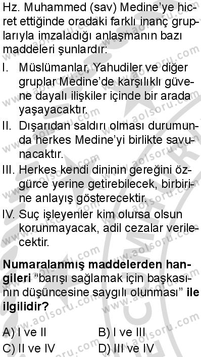 Din Kültürü ve Ahlak Bilgisi 4 Dersi 2025-2026 yılı 2. Dönem sınavı 2. Soru