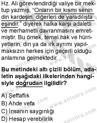 Din Kültürü ve Ahlak Bilgisi 4 Dersi 2025-2026 yılı 2. Dönem sınavı 3. Soru