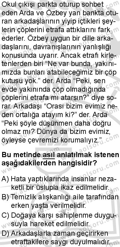 Din Kültürü ve Ahlak Bilgisi 4 Dersi 2025-2026 yılı 2. Dönem sınavı 5. Soru