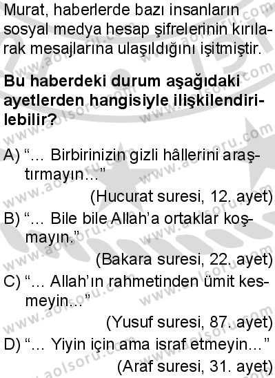 Din Kültürü ve Ahlak Bilgisi 4 Dersi 2025-2026 yılı 2. Dönem sınavı 6. Soru