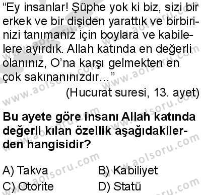 Din Kültürü ve Ahlak Bilgisi 4 Dersi 2025-2026 yılı 2. Dönem sınavı 10. Soru