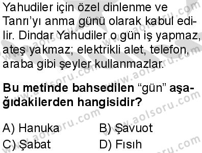 Din Kültürü ve Ahlak Bilgisi 6 Dersi 2025-2026 yılı 2. Dönem sınavı 10. Soru