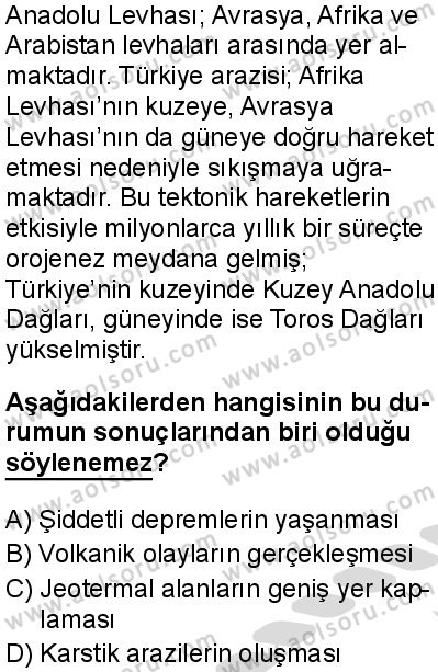 Coğrafya 3 Dersi 2025-2026 yılı 2. Dönem sınavı 4. Soru