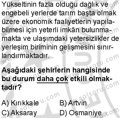 Coğrafya 4 Dersi 2025-2026 yılı 2. Dönem sınavı 2. Soru